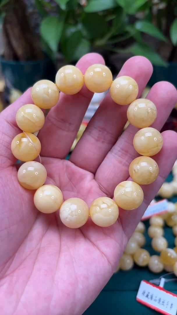 手链蜜蜡未镶嵌p65 俄白花蜜蜡手串 24.9克 14+mm