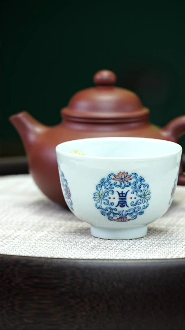 茶壶紫砂CQMH-0007斗彩团花寿字杯吕容容天