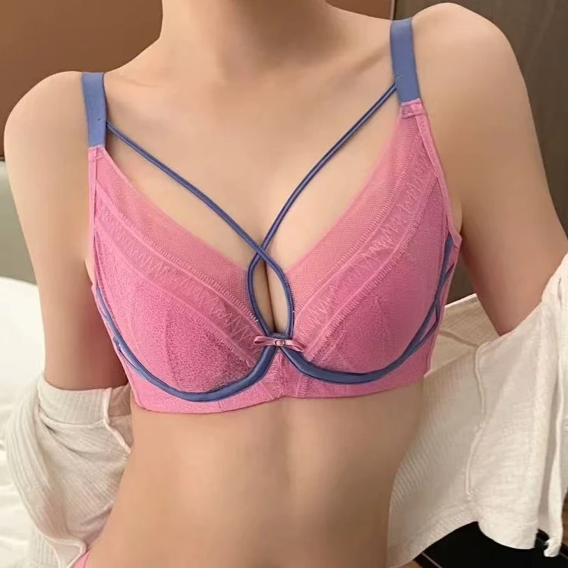 虹莉秀【印象莫奈3/4杯】超薄兔耳朵水晶杯大胸显小内衣