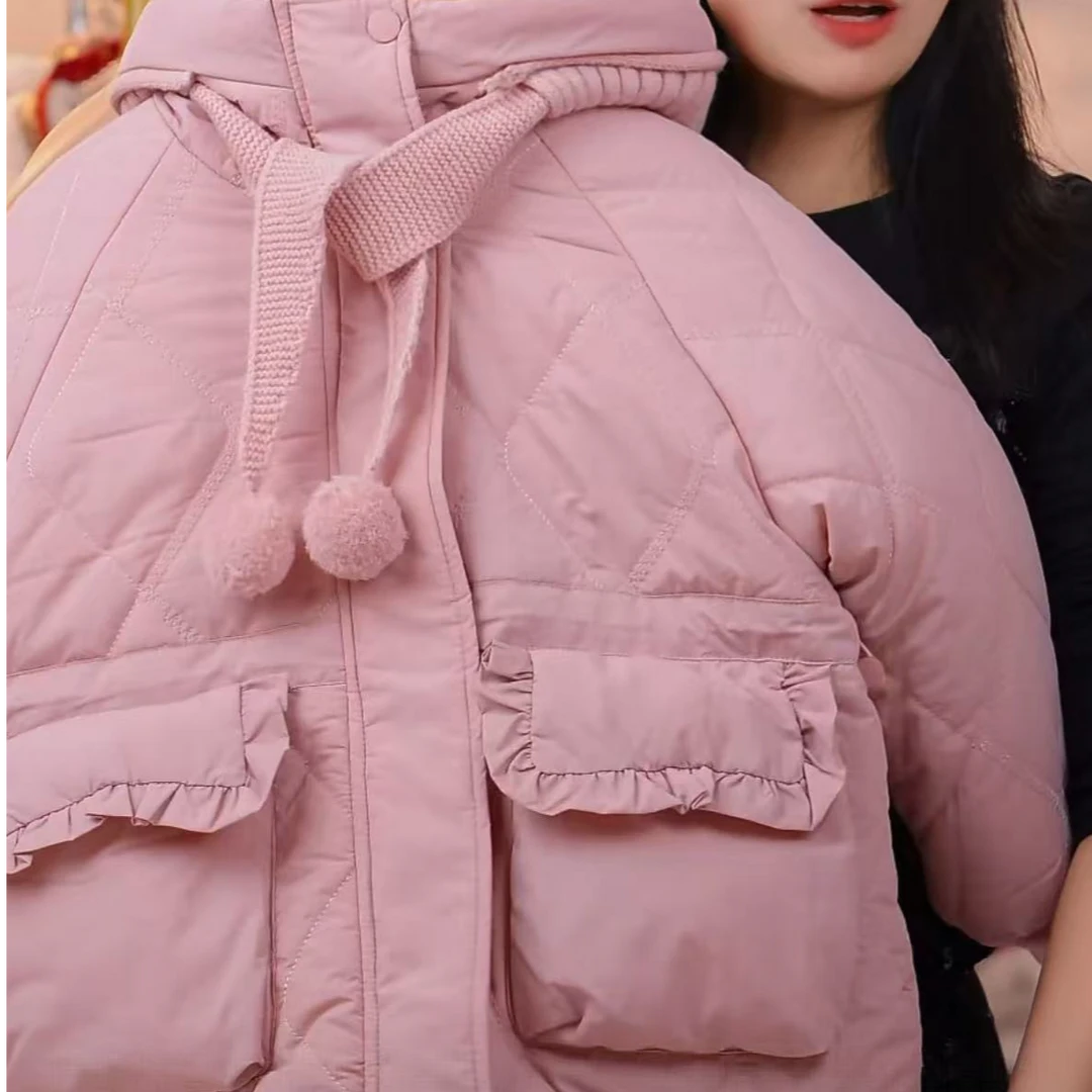 粉【-中长款棉服】连帽女童棉服