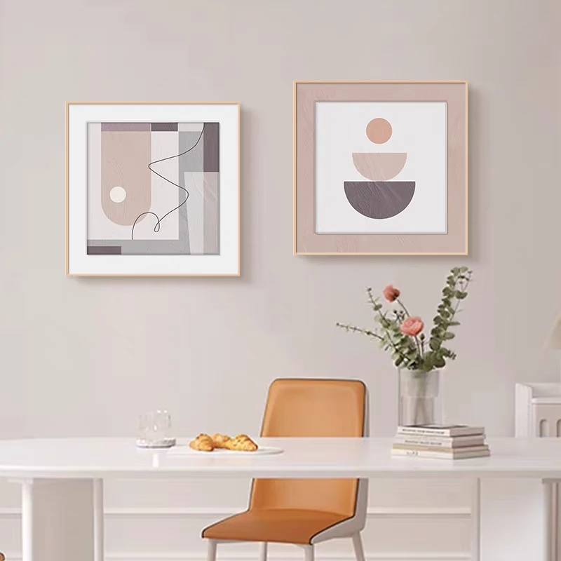 莫兰迪餐厅餐桌装饰画现代简约抽象卧室床头二联正方形挂画高级感