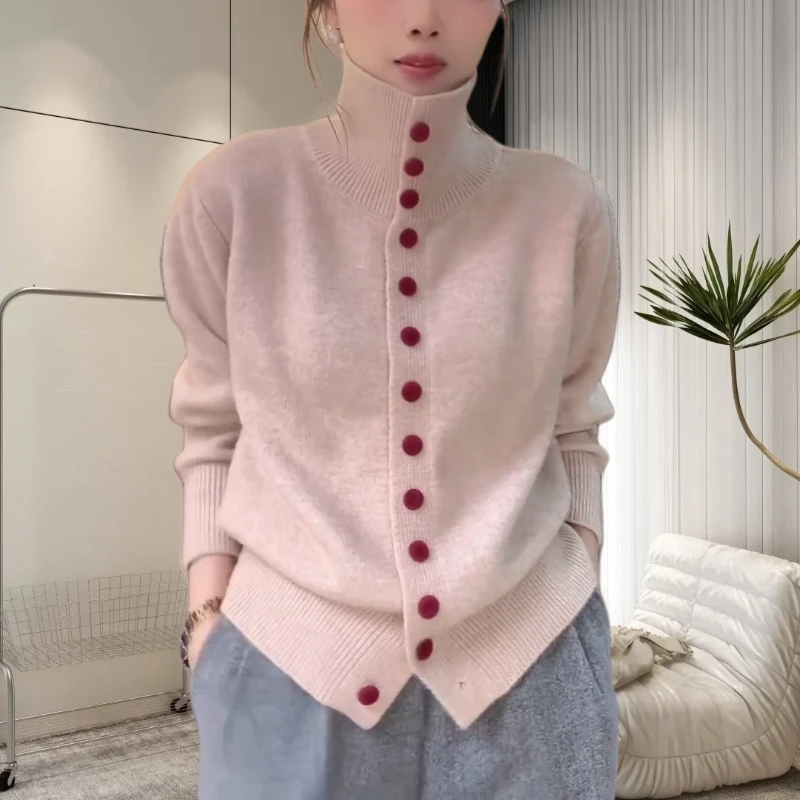 高档半高领开衫针织衫女2024秋冬新款减龄遮肉气质百搭毛衣女912