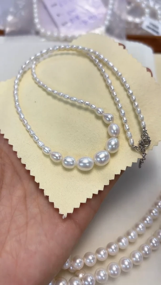 颈饰银S925镶嵌淡水珍珠米珠微笑