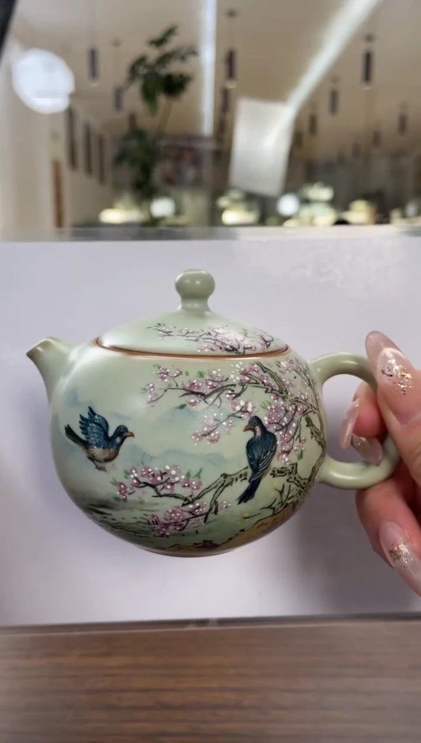 粉青 余秀华彩绘-俏西施（桃花喜鹊）