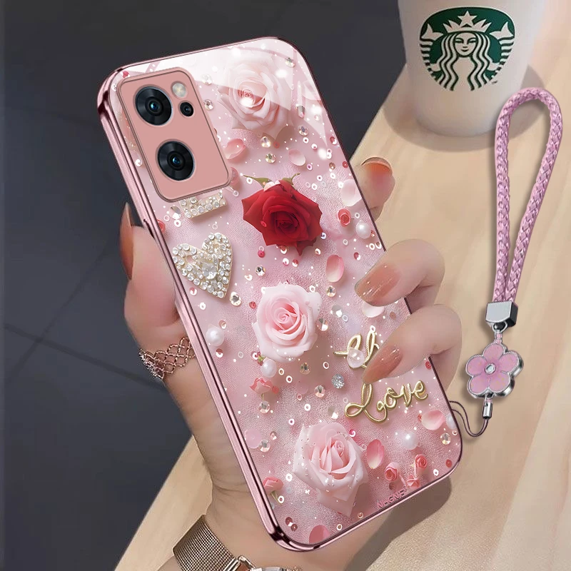 星钻玫瑰OPPOReno7手机壳PFJM10散热轻奢新款全包防摔高级感