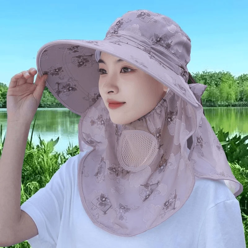 夏天防紫外线采茶帽子户外凉帽透气遮阳帽大帽檐太阳骑车防晒帽TT