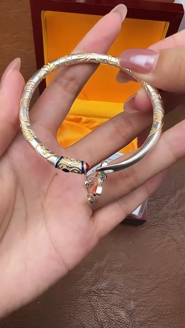 万家文玩阁珐琅彩蝴蝶银手镯链接@@SP341