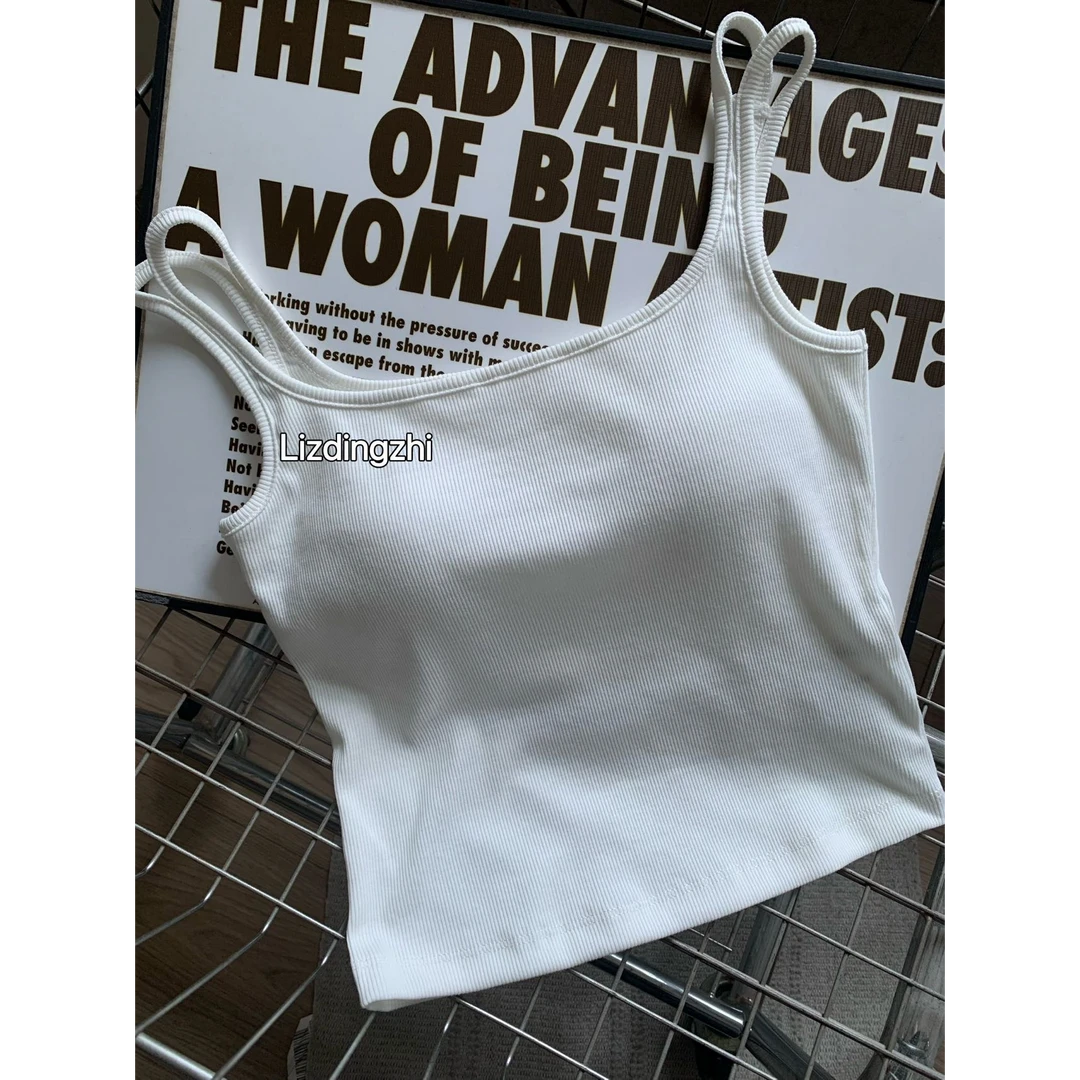 小个子2025春秋新款不跑杯美背吊带背心女气质方领高弹内搭带胸垫
