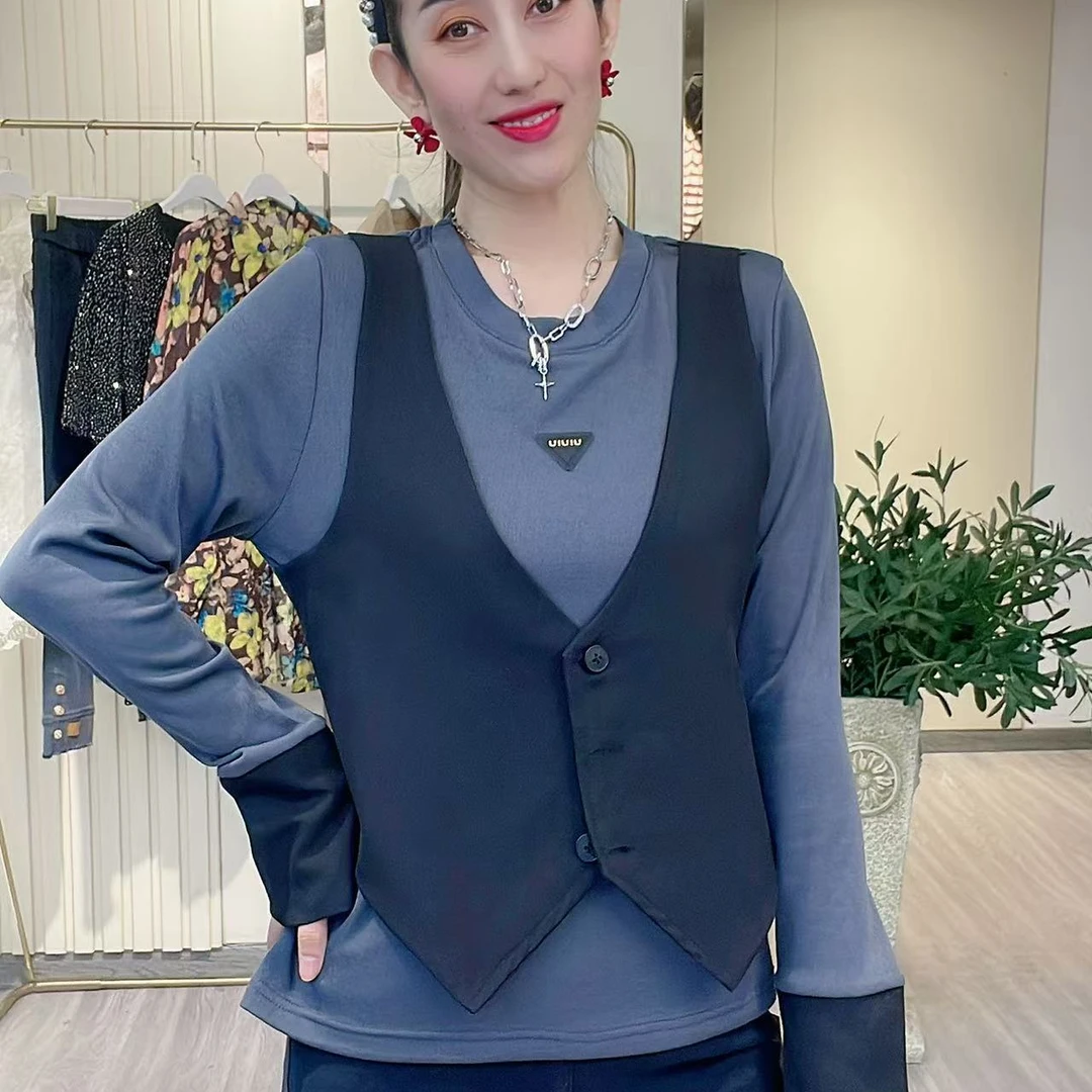 马甲假两件圆领T恤