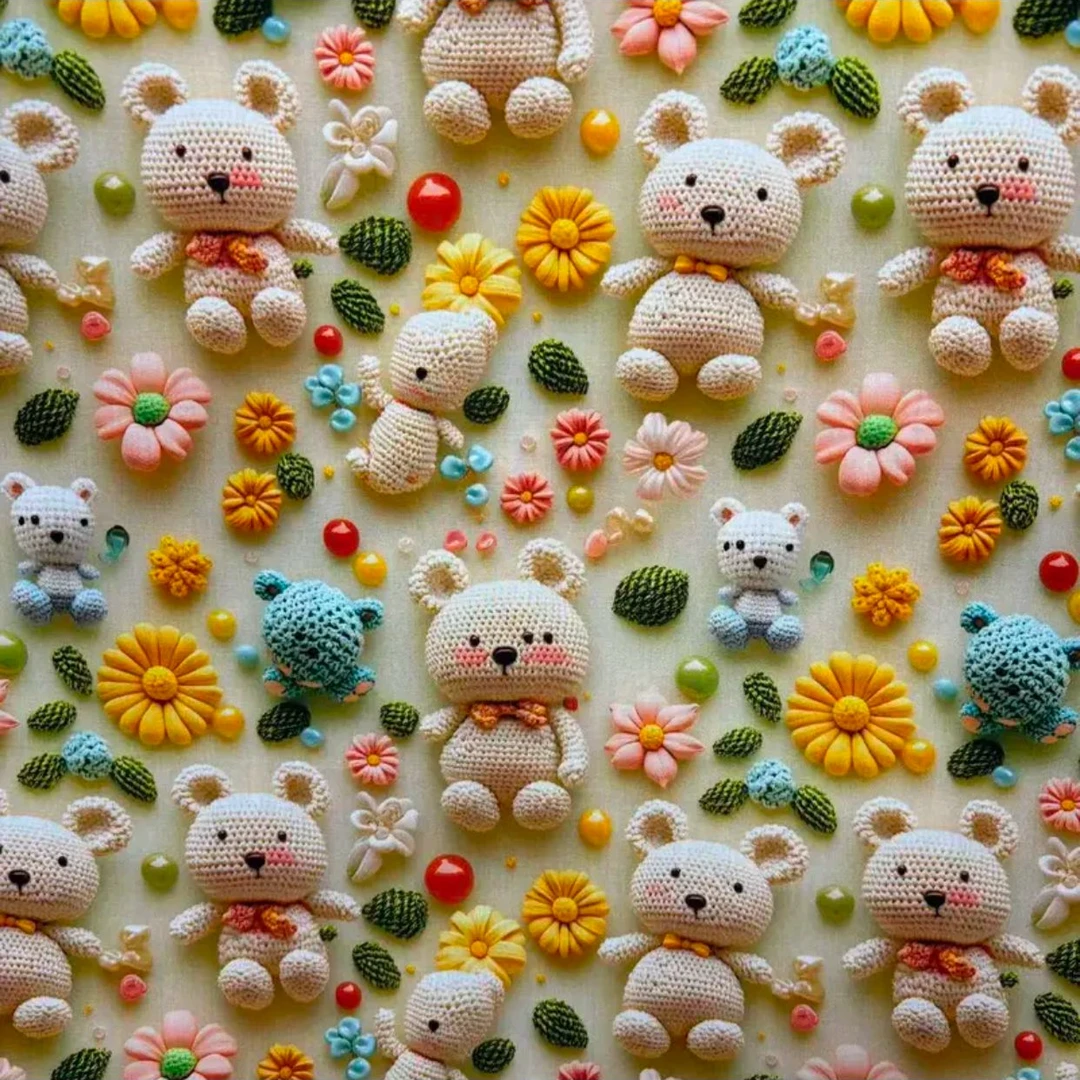 彩色小熊人造棉绵绸布料