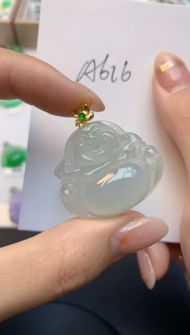 颈饰18K金镶嵌翡翠天然A货缅甸翡翠百元以上9元证书费自理