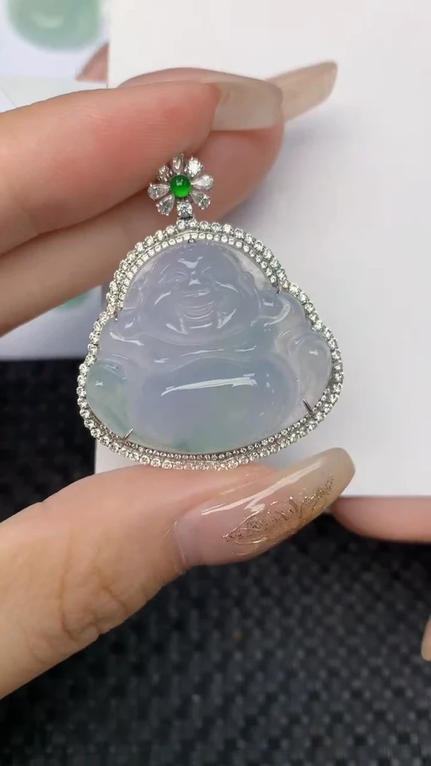 颈饰18K金镶嵌翡翠天然缅甸翡翠a货百元以上9元证书费自理