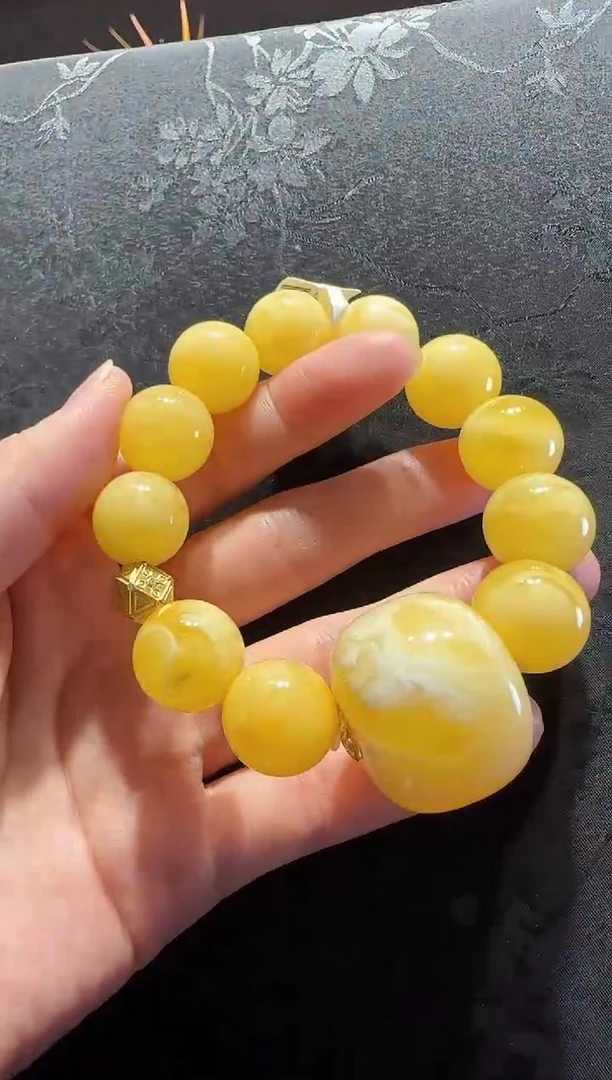 手串蜜蜡18K金镶嵌珠宝原创