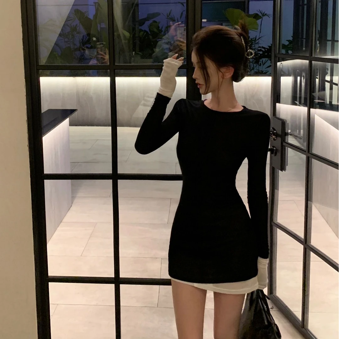 时尚套头外穿连衣裙紧身长袖性感辣妹连衣裙气质显瘦洋气休闲百搭