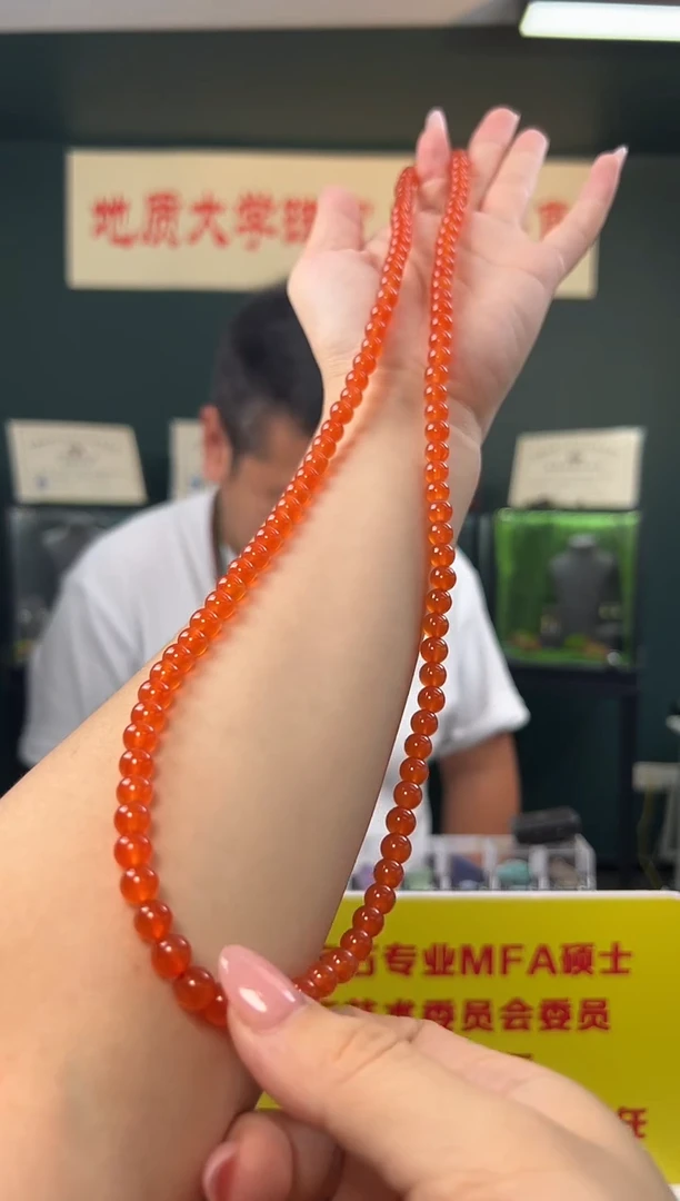 颈饰未镶嵌南红玛瑙精品保山冰红南红玛瑙圆珠长链7-7.5mm