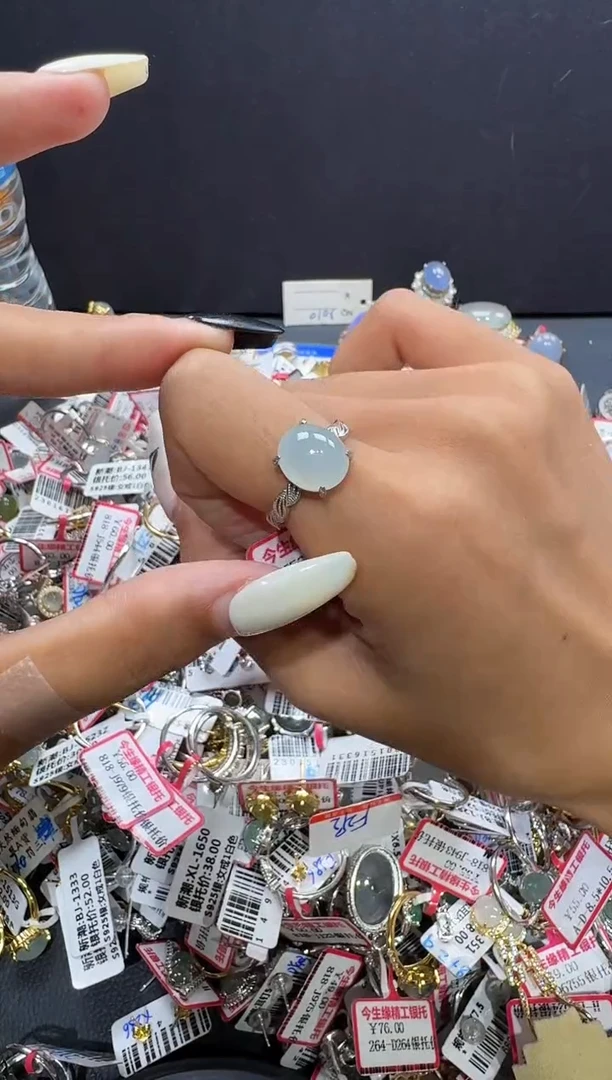 翡翠戒指银S925镶嵌戒指378