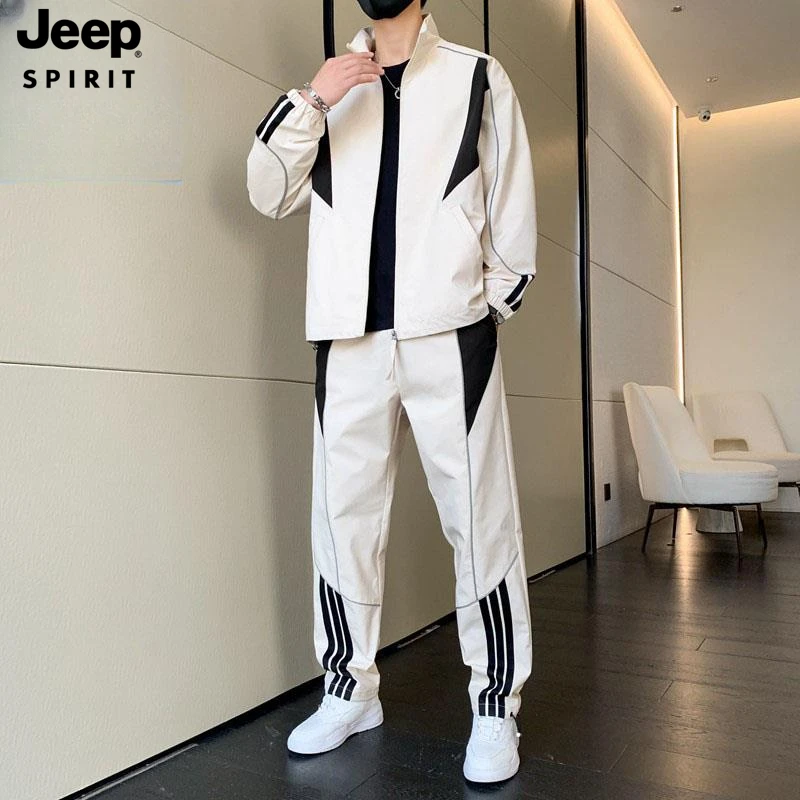 JEEPSPIRIT休闲运动套装男士春秋季新款潮牌搭配帅气冲锋外套套装