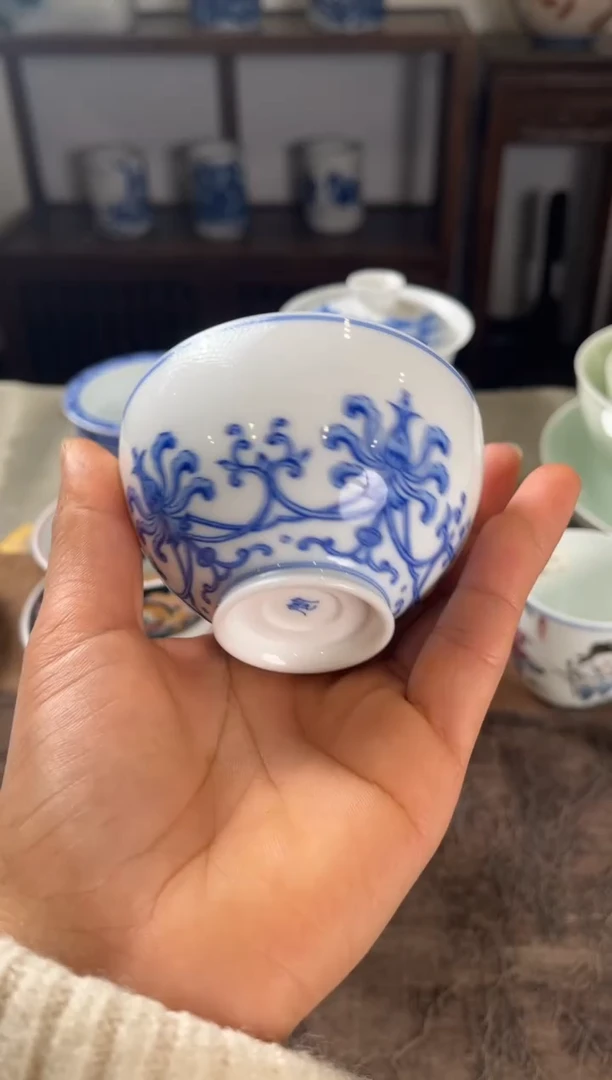 景德镇文祥窑手工釉下彩陶瓷单杯