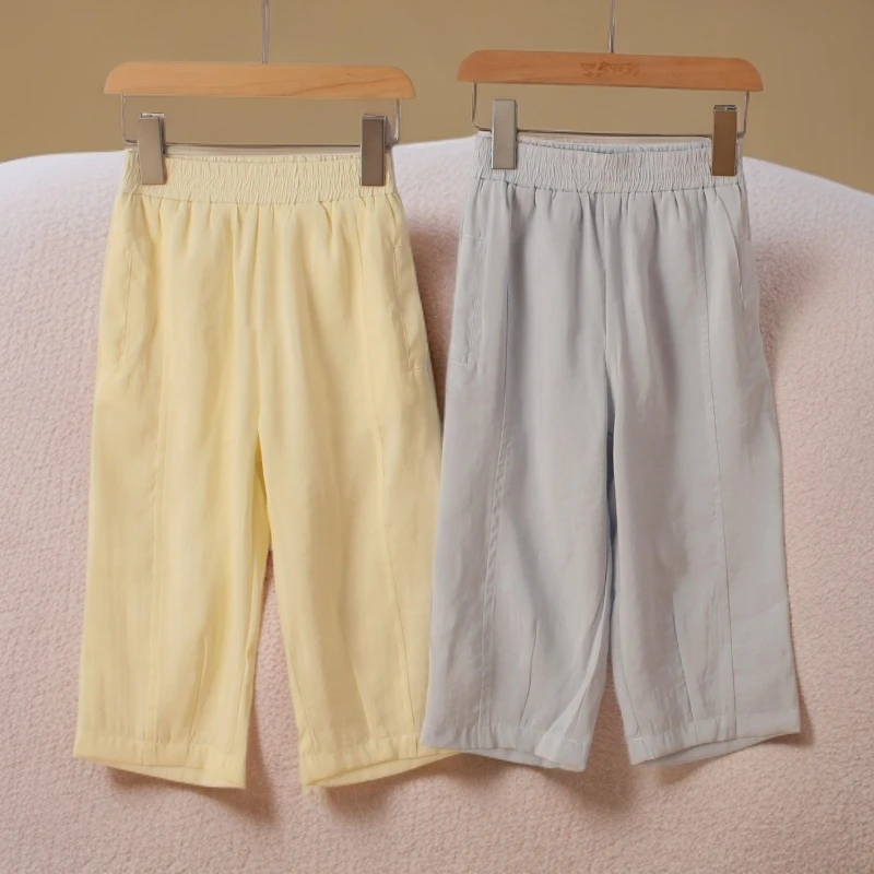 女童百搭长裤通用柔软凉快松紧腰夏季休闲裤童装小童九分裤