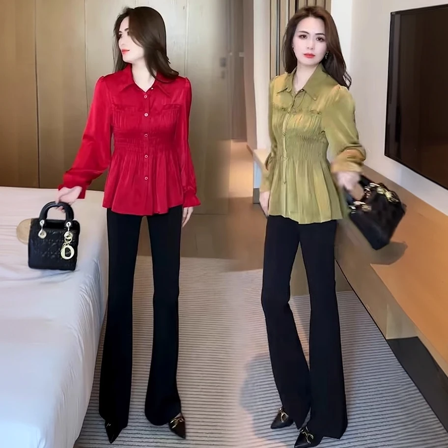 2025春季新款网红减龄收腰衬衫女时尚洋气百搭高级感休闲显瘦上衣