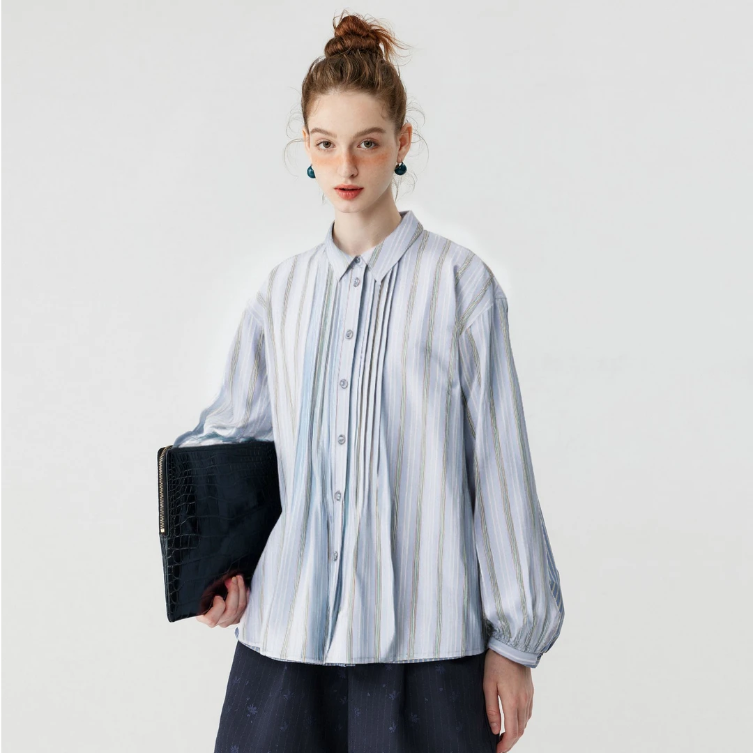 PURE TEA/茶·愫【文艺学院】茶愫条纹不规则打条衬衫女KB0501D32