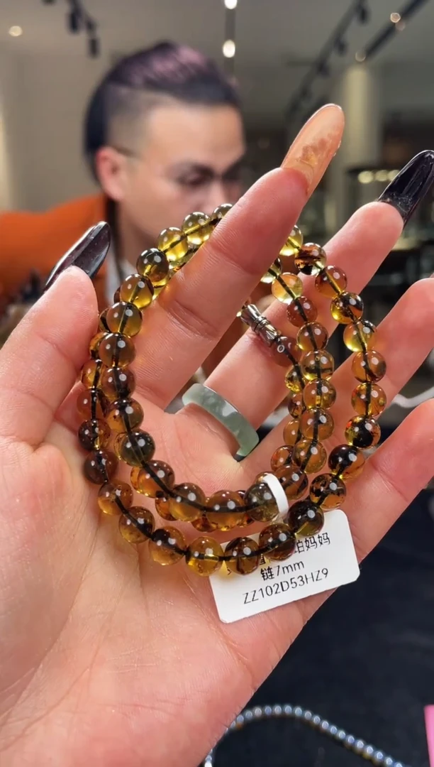 琥珀颈饰未镶嵌缅甸琥珀灵草妈妈链