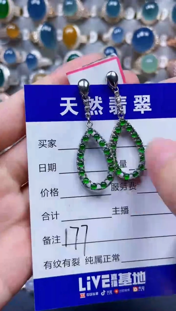 银S925镶嵌翡翠耳饰177