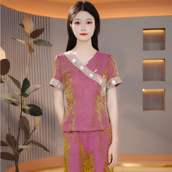 2025时尚爆款气质国风刺绣洋气百搭收腰两件套套装穿搭