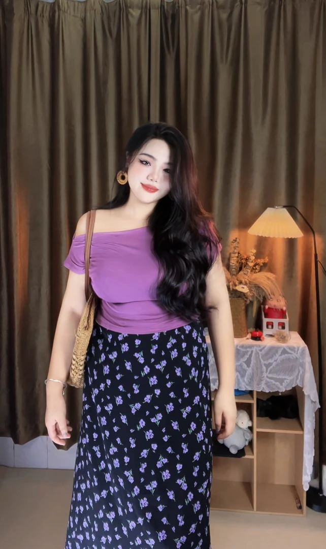 碎花半身裙大码套装女夏季纯欲风弹力修身显瘦一字肩短袖上衣