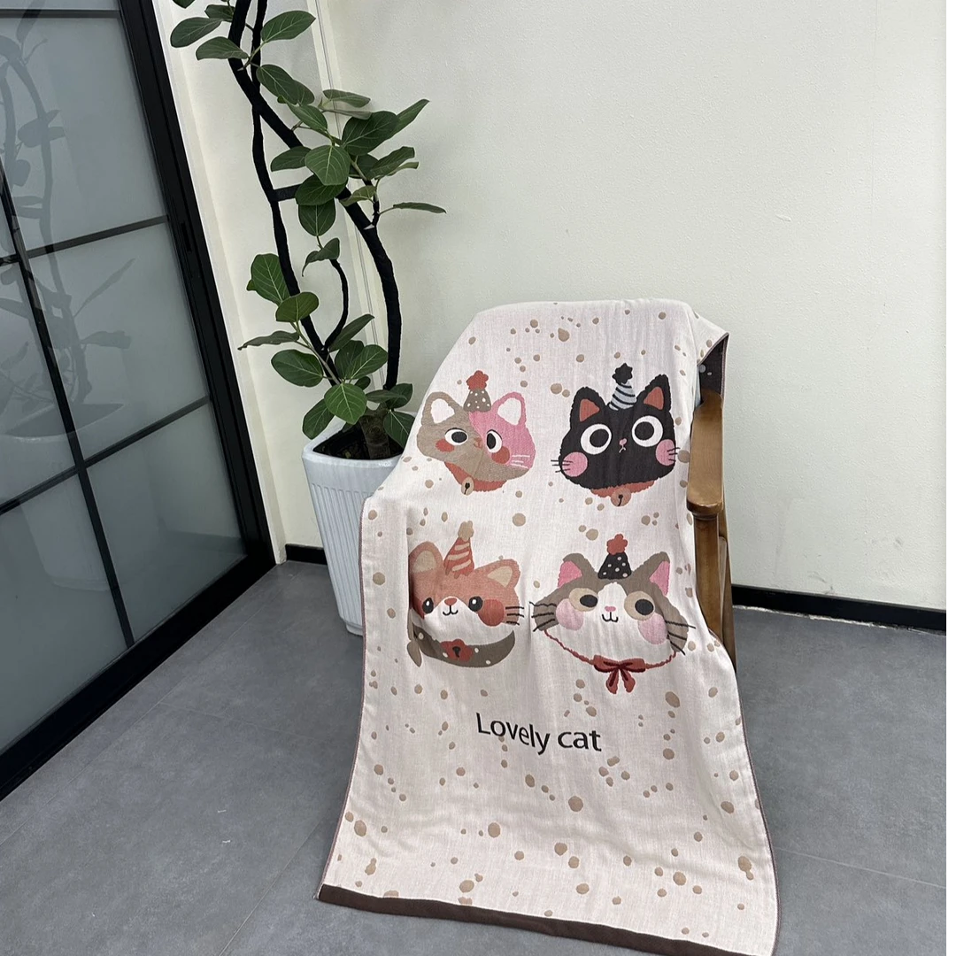 【80*160浴巾】纱布浴巾四层纱布多功能亲肤印花可爱动物粉色加大
