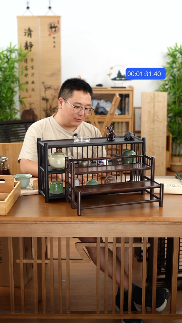 竹纯楠竹三层围栏50茶杯架