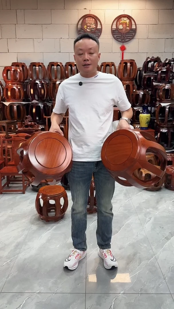花梨木类坐具花梨色大号鼓凳一对（二个）