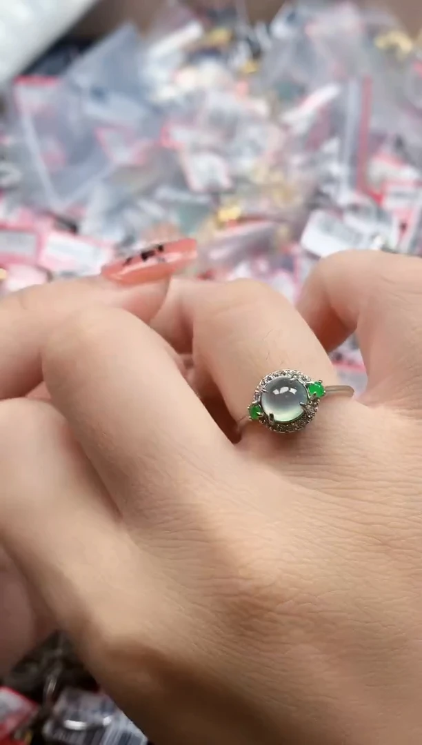 银S925镶嵌戒指翡翠天然A货缅甸翡翠