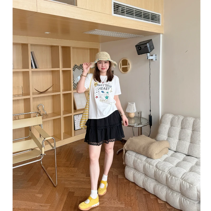 青青·STUDIO〖蕾丝半裙〗夏款定制重工蕾丝雪纺拼接半身裙S2501411