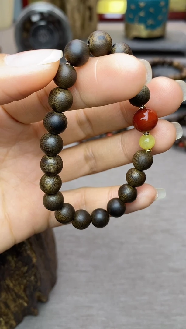 【闪购商品】沉香手串越南顺化玉化紫棋楠08 沉水单圈+配饰