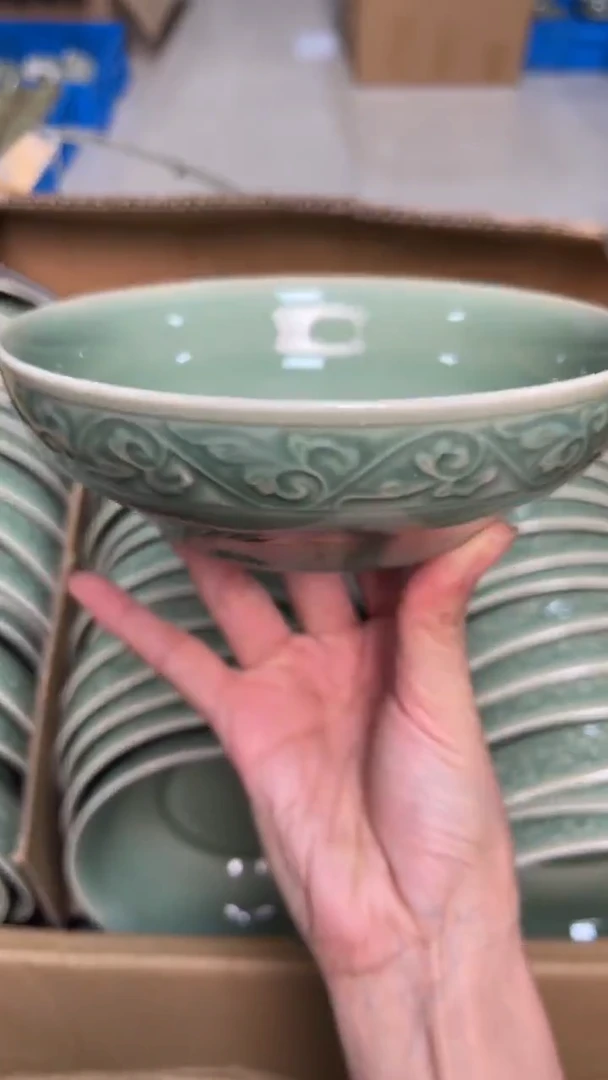 陶瓷耀州窑青瓷5.5英寸福字蒸碗   单只