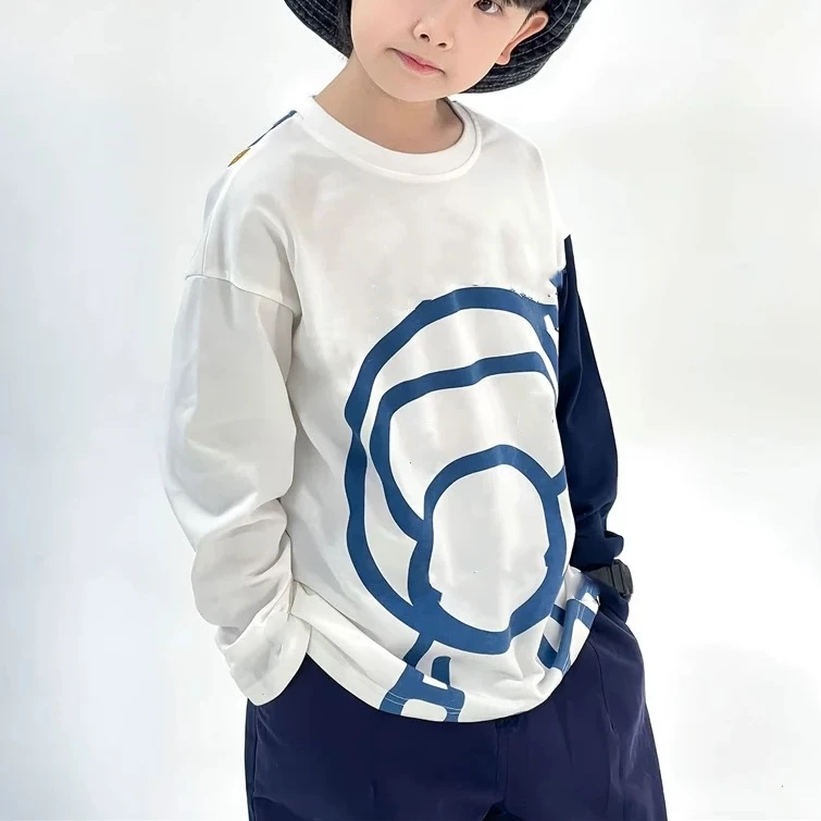 5027【拼袖小候】时尚休闲磨毛儿童长袖