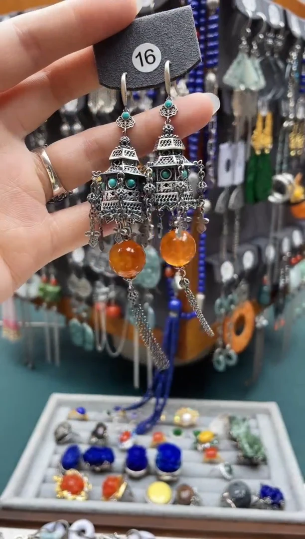 银S925镶嵌蜜蜡耳饰饰品