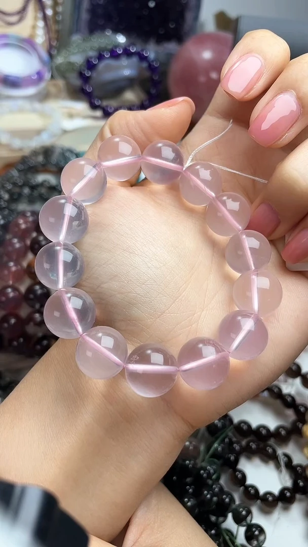 【闪购商品】烟晶手链未镶嵌天然星光粉水晶14mm手链