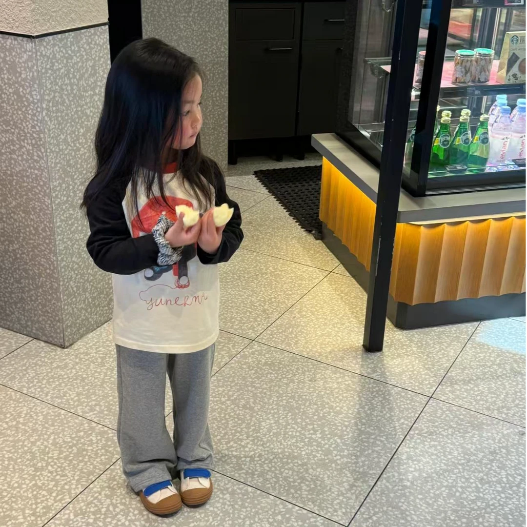 小惜亦2025新款女童春装拼接卡通T恤灰色休闲裤小女孩休闲套装