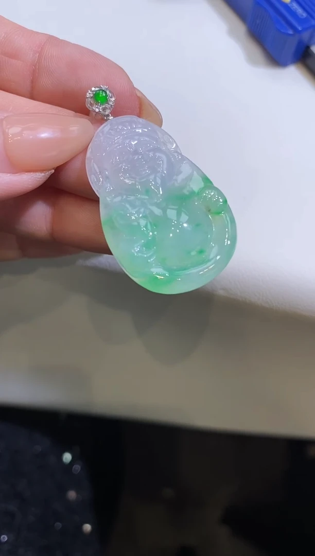 吊坠(不含链)18K金镶嵌翡翠财爷爷