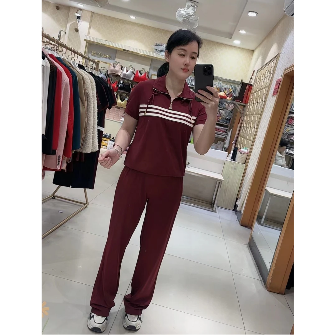 时尚气质休闲运动套装女春夏季短袖长裤两件套显瘦舒适7608