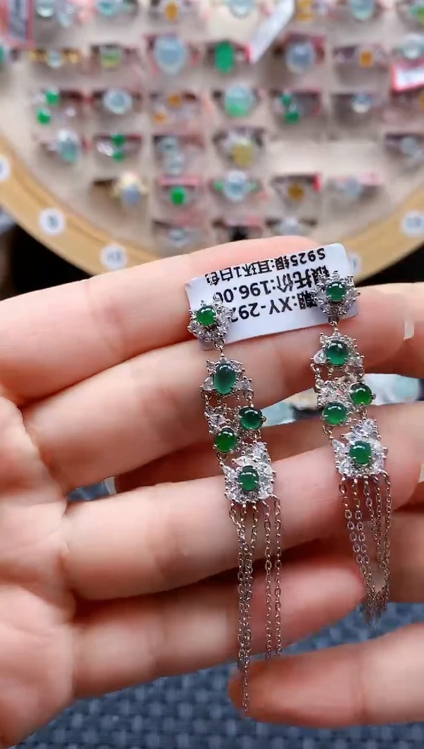 银S925镶嵌戒指翡翠天然A货缅甸翡翠