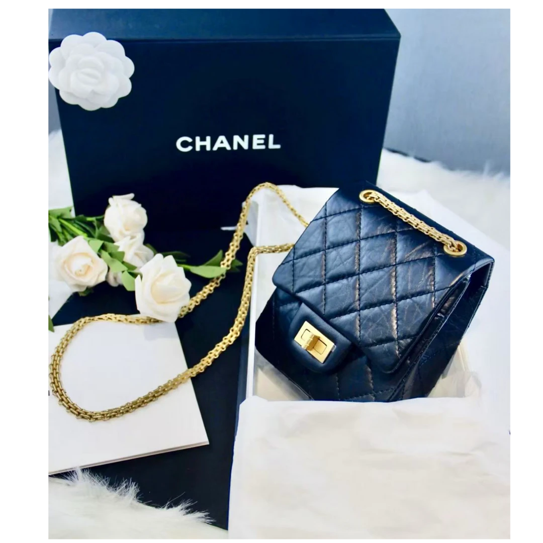 99新 Chanel/香奈儿 闲置香奈儿竖版2.55 黑金全套附件带票好成色