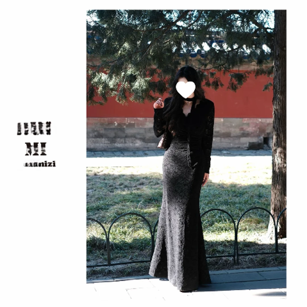 内搭打底裙蕾丝包臀鱼尾裙冬连衣裙显瘦长裙