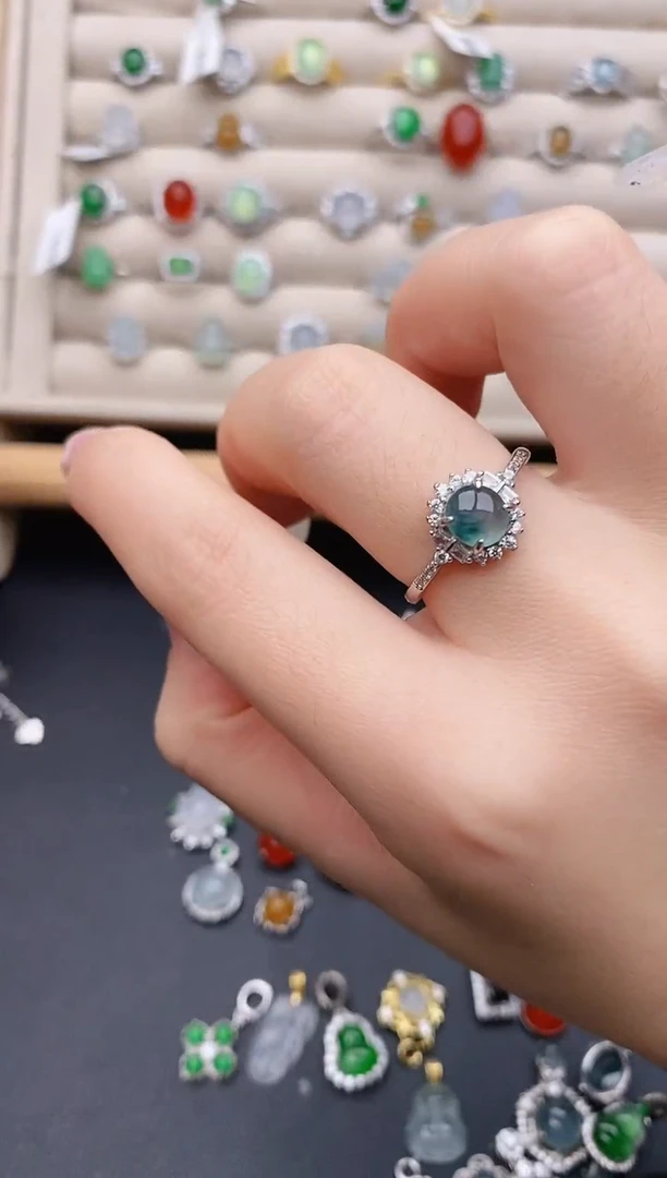 银S925镶嵌戒指翡翠0