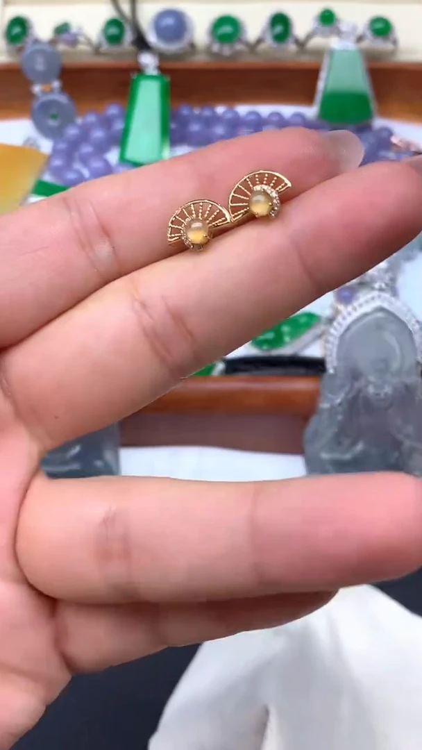 【闪购商品】翡翠耳饰18K金镶嵌87-天然翡翠