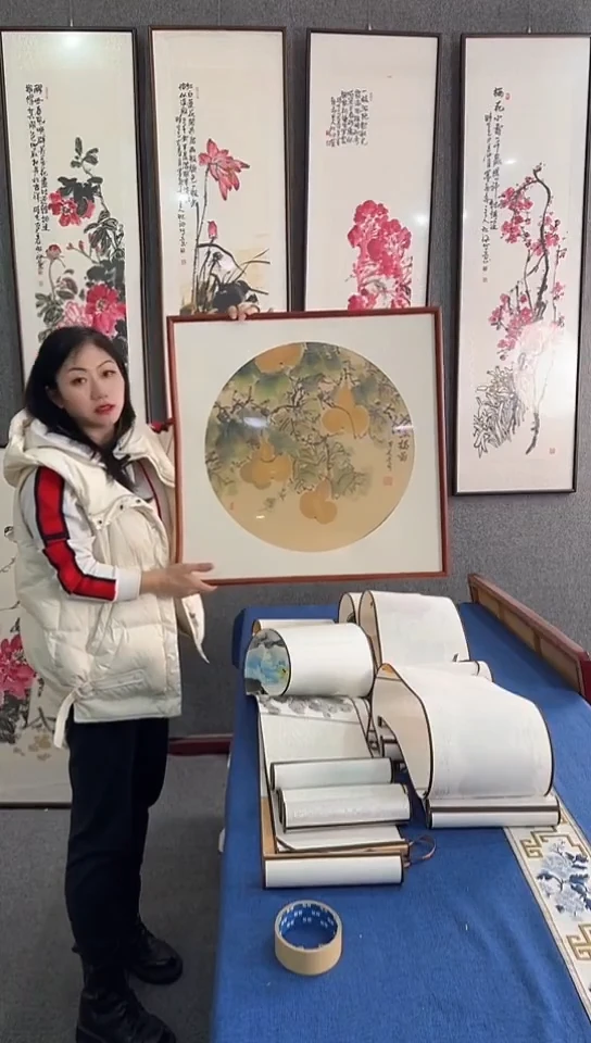 国画60*60葫芦实木装裱