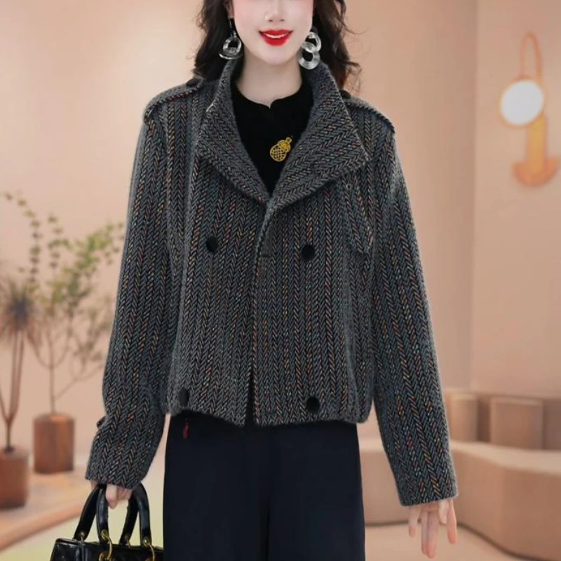 短款双面呢大衣女2025年秋冬季高级感新款小个子宽松短款毛呢外套