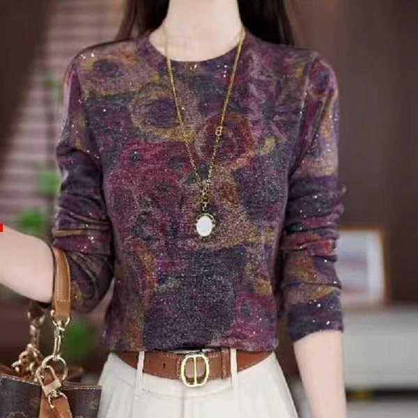 【洒银亮片】时尚套头字母长袖绒衫气质秋冬宽松打底衫百搭印花W518